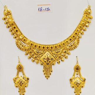 Exquisite 21K Pakistani Gold Traditional Wedding Necklace Set with Earrings