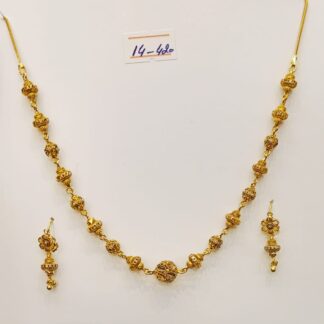 21K Gold Mala Set with Earrings and Intricate Beaded Filigree Work