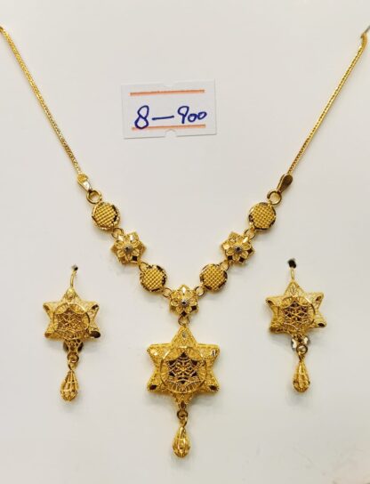 Starburst Pakistani Gold Filigree Necklace & Jhumki Earrings Set