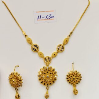 Traditional Gold Dholki Mala Necklace Set with Earrings