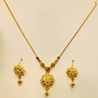 21K Gold Half Tola Floral Necklace and Earrings Set