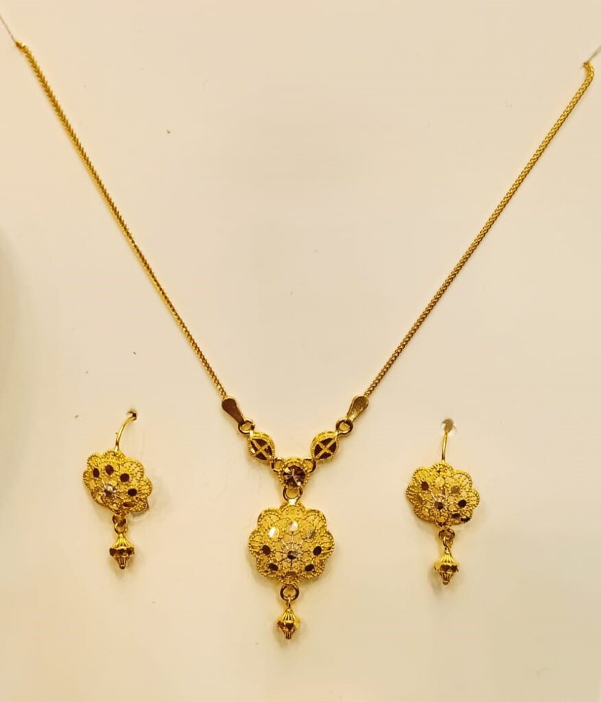 21K Gold Half Tola Floral Necklace and Earrings Set