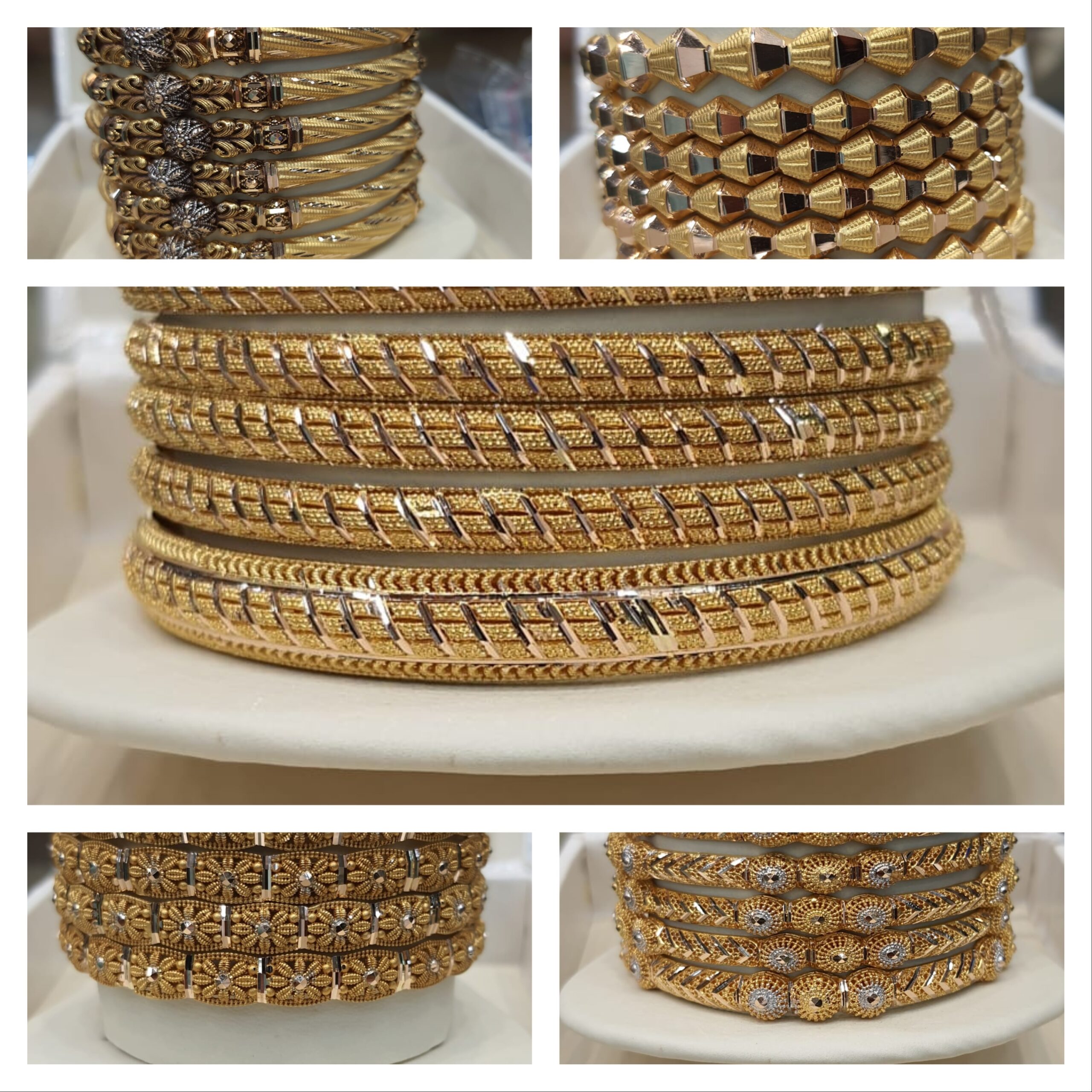 Collection of elegant 21k and 22k gold bangles featuring traditional and modern designs, available for weddings, daily wear, and special occasions.