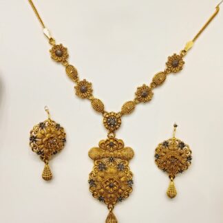 Exquisite 21ct Gold Kundan Necklace and Earrings Set