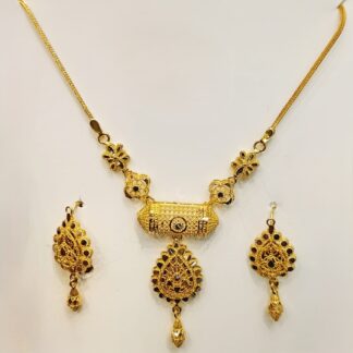 Traditional Gold Dholki Mala Necklace Set with Earrings