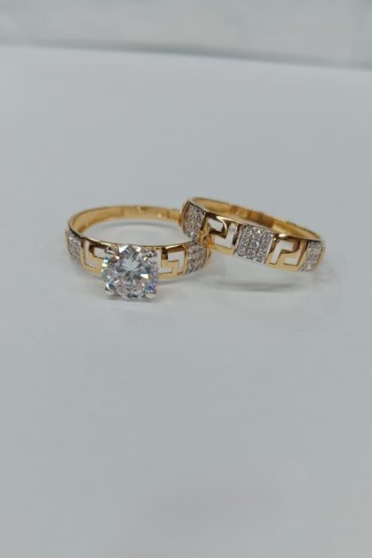 21K Gold Greek Key Solitaire Engagement Ring Set