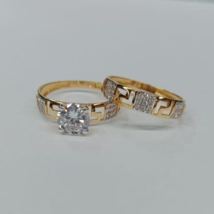 21K Gold Greek Key Solitaire Engagement Ring Set