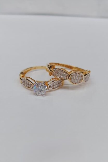 21K Gold Solitaire and Pave Engagement Ring Set