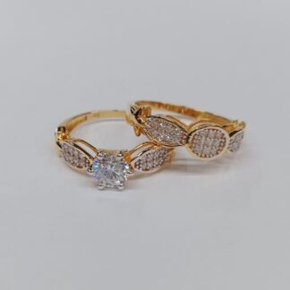 21K Gold Solitaire and Pave Engagement Ring Set