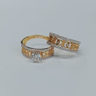 21K Yellow Gold Couple Rings with Cubic Zirconia