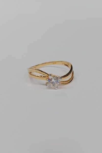 21K Yellow Gold Promise Swirl Ring with Cubic Zirconia