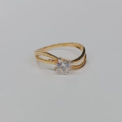 21K Yellow Gold Promise Swirl Ring with Cubic Zirconia