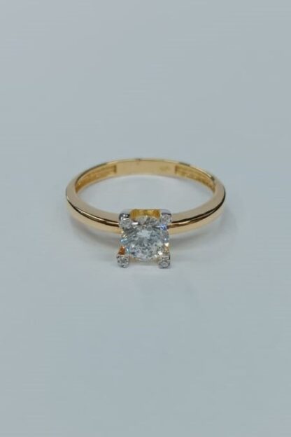 21K Yellow Gold Solitaire Ring with Round Cut Cubic Zirconia