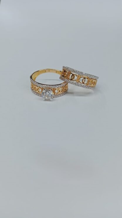 21K Yellow Gold Couple Rings with Cubic Zirconia