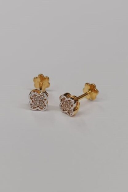 22K Gold Diamond Studded Clover Stud Earrings