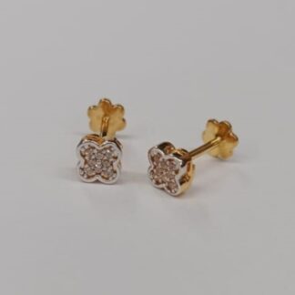 22K Gold Diamond Studded Clover Stud Earrings