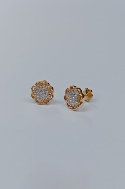 22K Gold Diamond Studded Square Stud Earrings