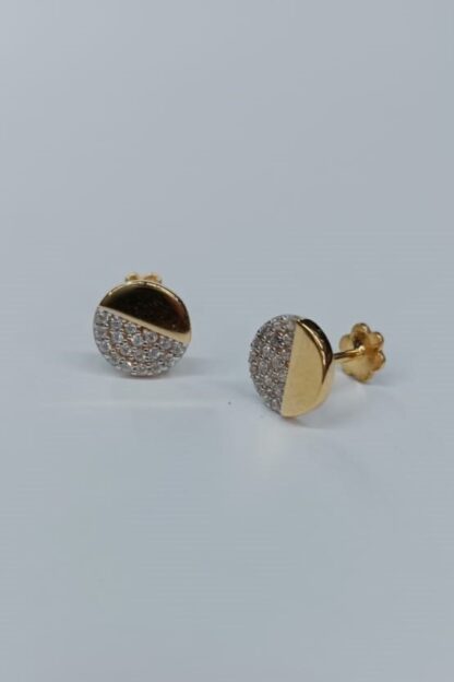 22K Gold Half-Pave Disk Stud Earrings with Diamonds