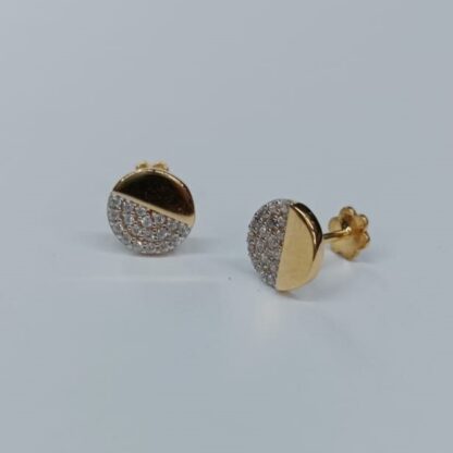 22K Gold Half-Pave Disk Stud Earrings with Diamonds