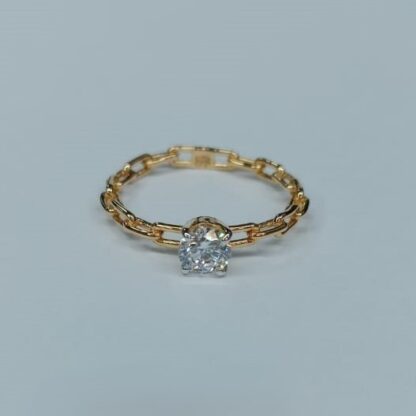 Modern Minimalist 21K Gold Chain-Link Solitaire Ring