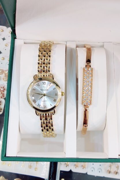 Timas Gold Plated Ladies Watch Set with Matching Bracelet & Jewelry - Image 2