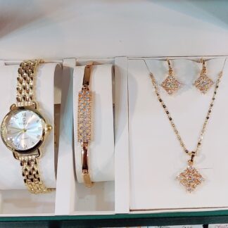 Timas Gold Plated Ladies Watch Set with Matching Bracelet & Jewelry