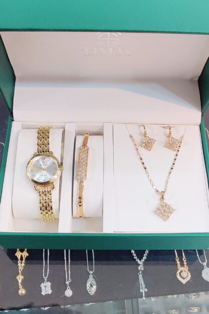 Timas Gold Plated Ladies Watch Set with Matching Bracelet & Jewelry - Image 4