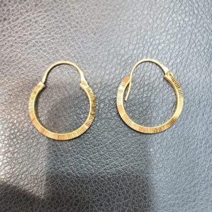 Yellow Gold Diamond Cut Hoop Earrings