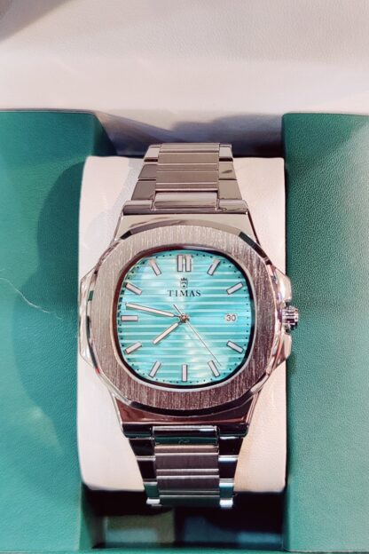 Timas Stainless Steel Watch with Aqua Blue Dial - Image 2