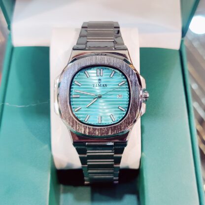 Timas Stainless Steel Watch with Aqua Blue Dial