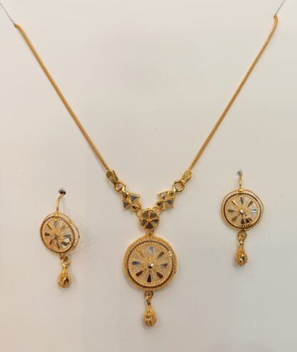 21K Gold Mala Set with Radiant Wheel Pendant