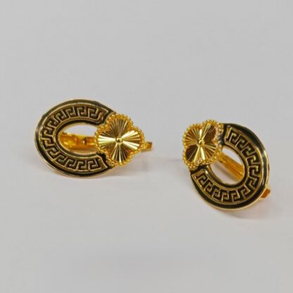 Floral & Greek Key Designs 21K Gold Stud Earrings - Image 2