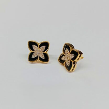 Floral & Greek Key Designs 21K Gold Stud Earrings - Image 3