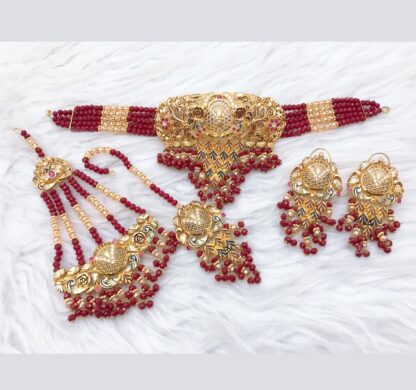 Majestic Gold Plated Ruby Floral Bridal Choker Set - Image 2