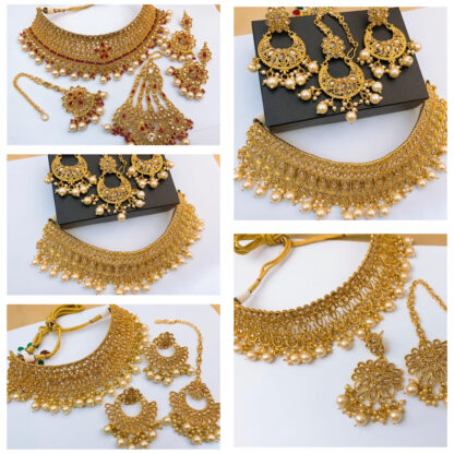 Bridal Copper Gold Plated Jewelry Set with Kundan & Pearl Detailing