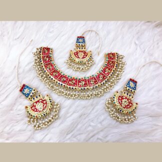 Crimson & Sapphire Thappa Kundan Bridal Set