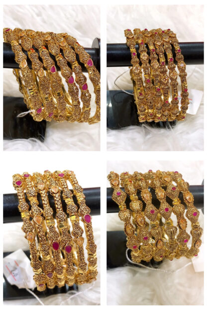 Gold-Plated Bangles with Ruby-Colored Stones - Image 2