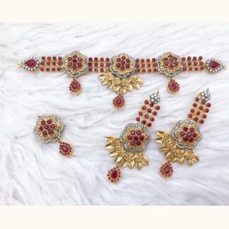 Gold Plated Ruby Floral Choker Set with Intricate Kundan Work