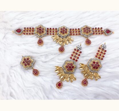 Gold Plated Ruby Floral Choker Set with Intricate Kundan Work