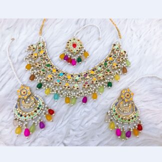 Multicolor Kundan Choker Necklace Set for Weddings