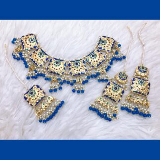 Blush Pink & Sapphire Thappa Kundan Meenakari Bridal Set