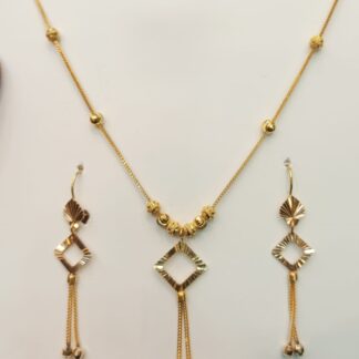22K Gold Geometric Pendant Necklace Set with Dangle Earrings