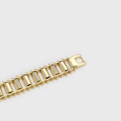 14mm 14K Gold Color Panel Link Bracelet with Crystal Detailing - Image 2