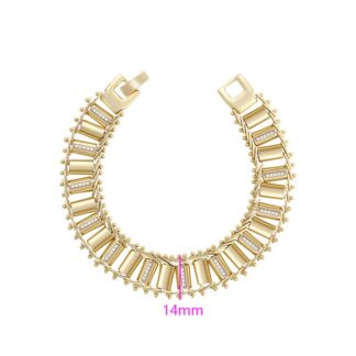 14mm 14K Gold Color Panel Link Bracelet with Crystal Detailing