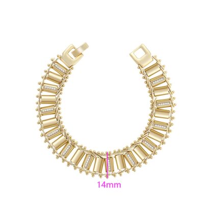 14mm 14K Gold Color Panel Link Bracelet with Crystal Detailing