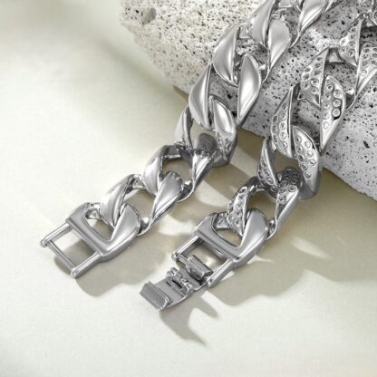 14mm wide platinum-plated iced Cuban bracelet for men with half-studded zircon links by Carat Vogue