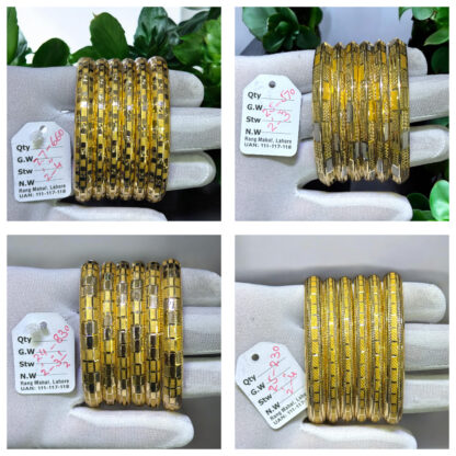 21K Gold Floral Carved Bangles for Women (6 Pieces)