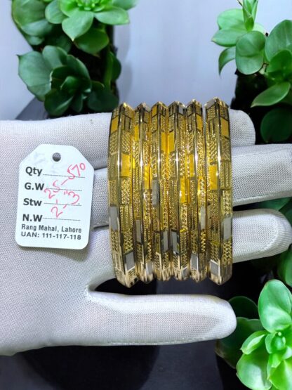 21K Gold Floral Carved Bangles for Women (6 Pieces) - Image 5