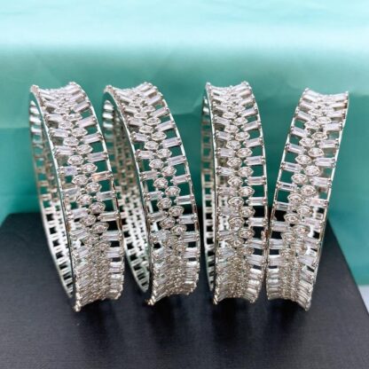 Classic Silver Plated AD Stone Pave Bangle Set with Micro-Pave American Diamond Stones by Carat Vogue