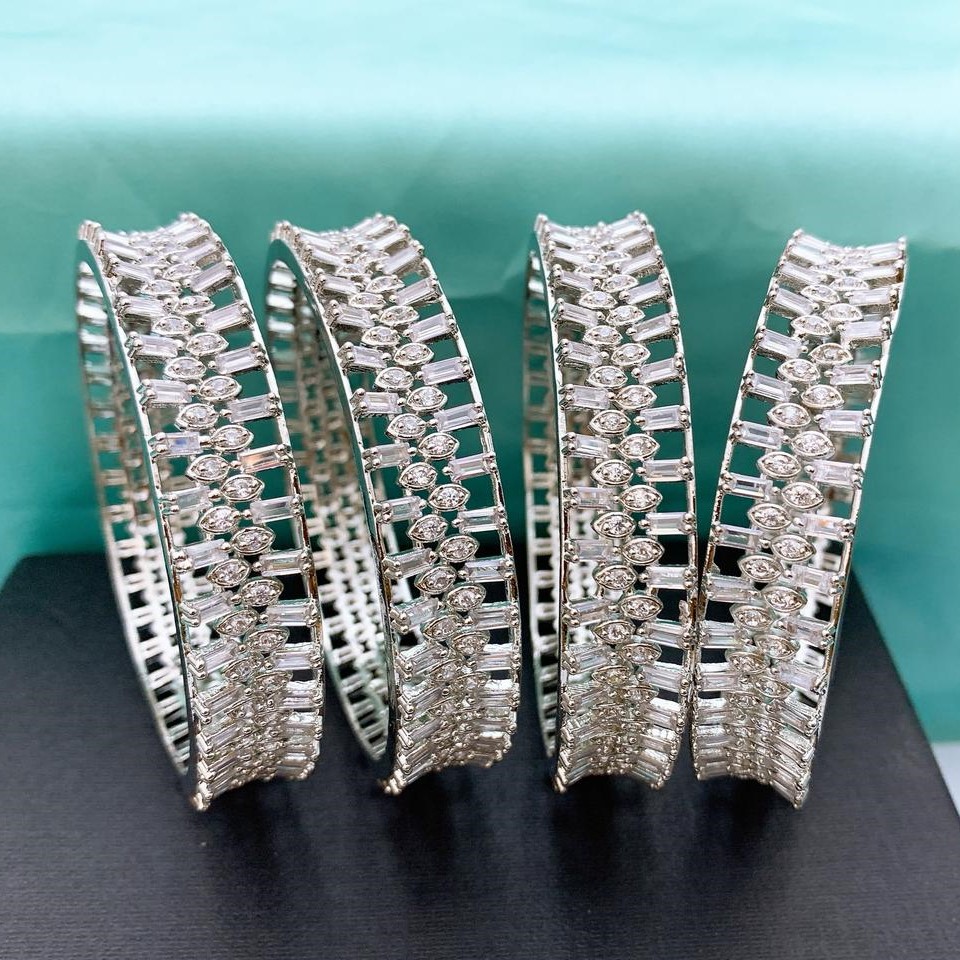Classic Silver Plated AD Stone Pave Bangle Set Classic Silver Plated AD Stone Pave Bangle Set with Micro-Pave American Diamond Stones by Carat Vogue